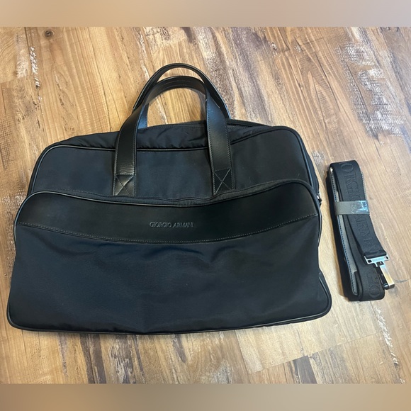 Giorgio Armani Large Black Nylon Leather Trim Briefcase Computer